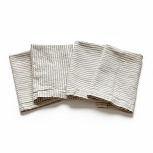 Pottery Barn Wheaton Cotton Linen Striped Napkins Set of 4 White and Tan
